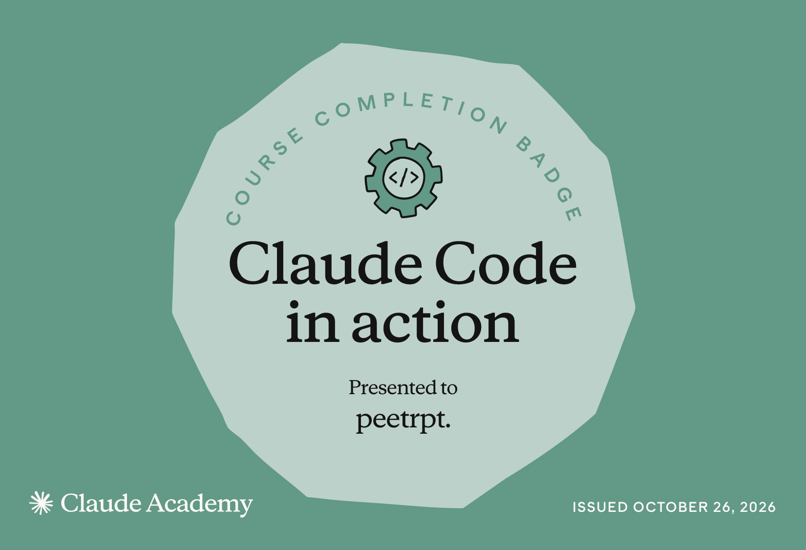 Claude Code in action course completion badge from Claude Academy